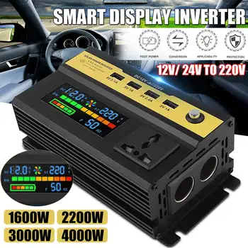 1200W/1600W/2200W invertor Sinus Modificat Val display LCD DC 12V 24V AC 220V USB auto Transformer Converti Încărcare Converter