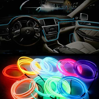 1M/3M/5M Auto Coarda Linia Tub Flexibil Lumina de Neon Auto Interior Iluminat LED Benzi Ghirlanda EL Sârmă Nevoie de 2x AA Batteires Lumina