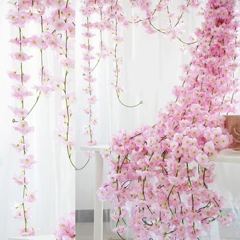 2.3 m Ghirlandă de Flori Artificiale Flori Șir Cu Frunze de Mătase Sakura Cherry Blossom Vița-de-vie Pentru Casa Gradina Nunta Arc Decor