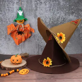 2 Bucăți De Halloween Sperietoare Palarie Kaki Maro Inchis Simțit Sperietoare Pălărie Pălărie Vrăjitoare