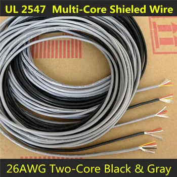 26AWG 2Cores Multicores Ecranat cu Fire de Cupru Cositorit Controlate prin Cablu Căști UL2547 Negru & Gri culoare 1/5/20/50 Metri