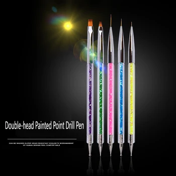 5pcs 2 Partea de UV Gel Acrilic Desen Pictura de Linie Flori Perie de Unghii Stilou Dotting Instrumente de Manichiură Decor Stras de Cristal