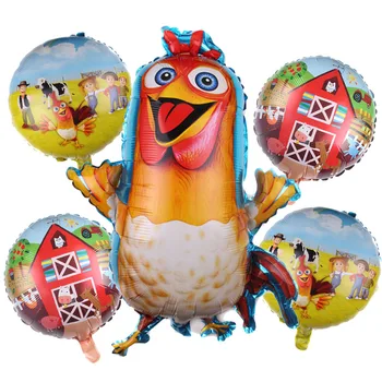 5pcs Pui Balon Ferma de Lapte Pui Tractor Baloane Folie Happy Birthday Party Animal de Companie Vis Rangeland La Granja Zenon Petrecere