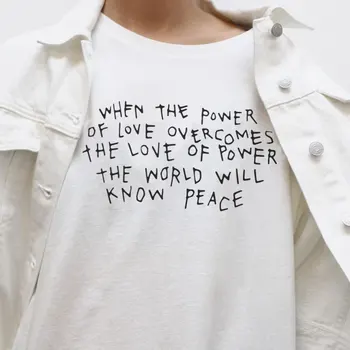 Atunci când Puterea Dragostei Învinge Scrisoare de Imprimare Bumbac 100%, Tricouri Femeie Chothes Unisex Topuri Harajuku Camasi pentru Femei de Îmbrăcăminte