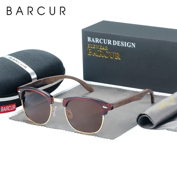BARCUR Design Lemn de Nuc ochelari de Soare pentru Barbati Femei Pătrat Polarizat Ochelari de Soare Om Ochelari de Protecție UV400