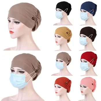 Casual Femei Turban Folie Cap Pălăria Cu Buton De Articole Pentru Acoperirea Capului Văl Capota Interior Hijabs Capac Musulmane Hijab Chimioterapie Pălării Turbantes Capace