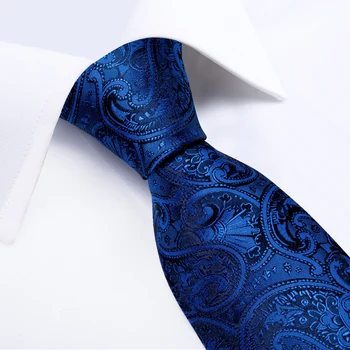 De lux Royal Blue Paisley Barbati Set Cravata 100% Matase 8cm Nunta Lega Batista Butoni Accesorii Cadouri Pentru Bărbați Dropshipping