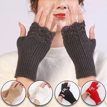 Femei De Iarnă, Mănuși De Mână Mai Cald Elastic Braț Croșetat De Tricotat Lână Faux Manusi Lungi Fara Degete Modă De Culoare Solidă Mănuși