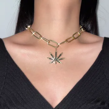 Flatfoosie Modă Nouă Frunză De Arțar De Cristal Pandantiv Colier Pentru Femei De Aur De Culoare Argintiu Metal Indesata Cravată Colier 2021 Bijuterii