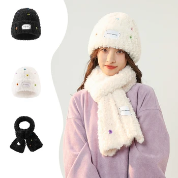Ins Moda de Iarna Femei Noutate Cap Căciuli Tricotate Pălării Butoane Simplu de Lână Albă, Căciulă de Lână Eșarfă pentru Femei