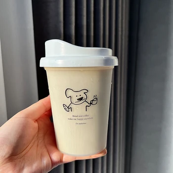 Kawaii coreean Sticla de Apa de Plastic Portabil Mată Bule de Cafea Ceai Lapte Cupa Cu Capac Filtru Original Școală Cupe BPA Free