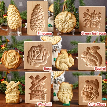Lemn Cookie Mucegai Cutter 3D Biscuit Relief Forme de uz Casnic turtă dulce Tort Mucegai Apăsați Panificatie Gadget Instrument de Copt Flori Tăiate