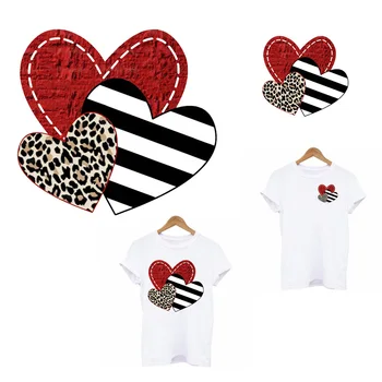 Leopard Inima Patch-uri pentru Haine cu Dungi Roșii Dragoste Termo Autocolante pe Copii Haine DIY Fata de T-Shirt Aplicatiile de Fier pe Transfer