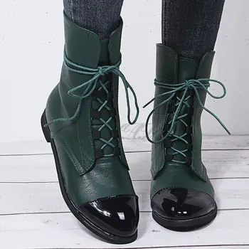 Moda femeii a Subliniat Toe Boots Femei Toc Toc mic din piele de Vițel de Pantofi Dantela-Up Casual, Scurte de Iarnă pentru Femei Cizme Cald