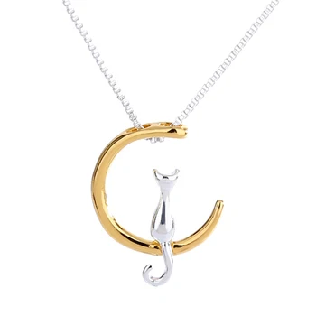 Moda Fierbinte Cat Luna Pandantiv Colier Farmec Aur, Argint Culoare Link-Ul Lanț Colier Pentru Animale De Companie Norocos Bijuterii Cadouri Pentru Femei