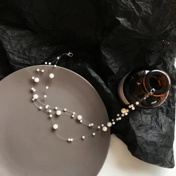 Noua moda trendy bijuterii perle cravată multi strat colier cadou pentru femei dulce Coliere colier bijuterii