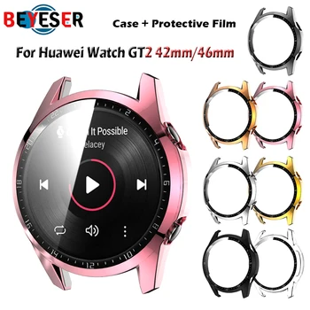 Placat cu PC + Sticla de protectie Pentru Huawei Watch GT 2 46mm 42mm Cazuri Smartwatch Pahar Plin cu Ecran Protector de Film GT2 46 mm 42mm Caz