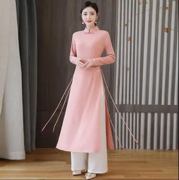 Primăvara Nou stil Traditional Vietnamez Ao Dai Femei rochie Cheongsam Qipao Cu Pantaloni Tineri Vintage