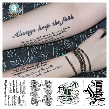 Rocooart QC 21x10CM Cuvinte în limba engleză Autocolante Tatuaj Litere Negre Fals Tatuaj Body Art rezistent la apa Temporar Taty arabă Tatouage