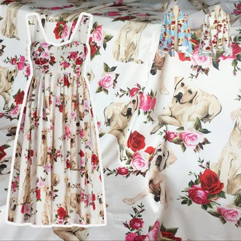 Rose Câine Imprimate Tesatura de Brand de Moda de Design pentru Rochia Camasa de Pijama 100% Poliester Tesaturi en-Gros de Pânză Pe Metru Diy de Cusut