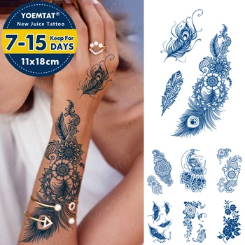 Sucul De Durată Ink Tatuaje Body Art Impermeabil Tatuaj Temporar Autocolant Păun Luna Pana Tatuaj Braț Fals Mehndi Henna Tatuaj