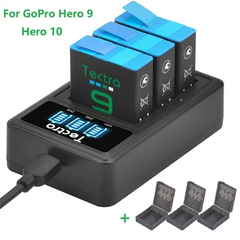 Tectra 1780mAh Li-ion Baterie pentru GoPro Hero 9 (ADBAT-001), cu 3 Slot-uri de Lumină LED Încărcător de Baterie Pentru GoPro Hero 9 Negru,Eroul 10