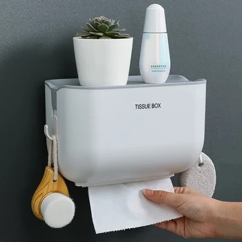 Titularul de hârtie igienică rezistent la apa, montat pe perete, suport hartie igienica rola de hârtie cutie de depozitare toaletă cutie de șervețele de hârtie de toaletă cutie rack