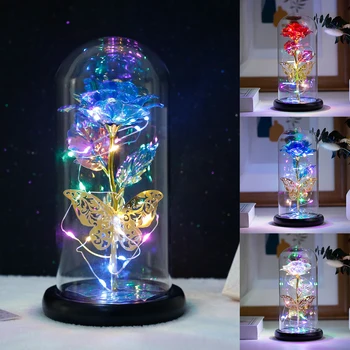 Trandafirul de Lumină Artificială Galaxy a Crescut cu Lampa cu Fluture si LED-uri Colorate Flori de Trandafir În Sticlă Alimentat de la Baterie Cadouri pentru Femei