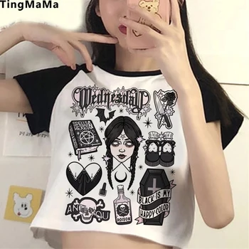 Urăsc Tot Miercuri Addams Tricou Femei Nevermore Academia Printuri Y2k Crop Top Femei Trunchiate Tricou Gotic