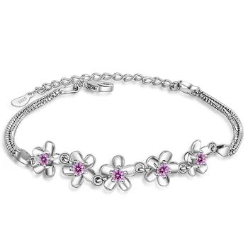 Vânzare fierbinte Lanț Brățară de argint pentru Femei Design de Flori Emotionantă Feliuta CZ Cristal Violet Farmec Mireasa, Bijuterii de Nunta