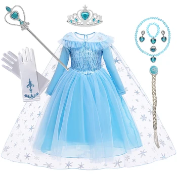 Îmbrăcăminte pentru copii Frozen Elsa Printesa Rochie Mâneci Lungi Minge de Cosplay, Costume cu Paiete, Cape Plasă de Sfârșit de Flori Fete Fusta